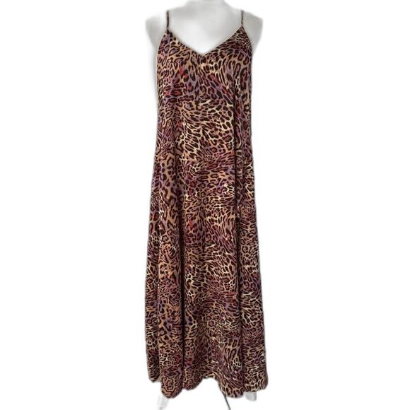 Nicole Miller Maxi Dress Women’s Size Large Violet Tulip Animal Print Satin NWT - Picture 1 of 12